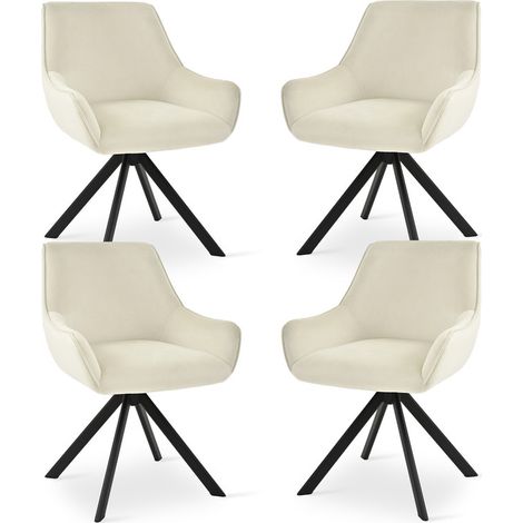 Goeurvant 360° drehbarer Sessel mit geschwungener Rückenlehne und weichem Kissen, perfekte Kombination aus Stil und Komfort - 4er Set - Cremeweiß
