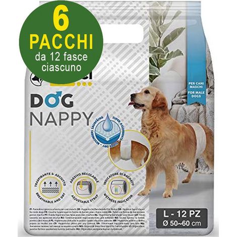 72 Pannolini igienici a fascia per cani maschi Dog Nappy - L 6 pacchi da 12 pezzi cad.