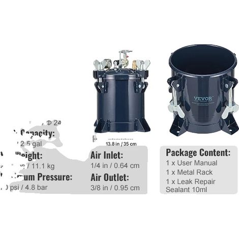 Tanica di vernice pressurizzata, capacità 10 litri, pressione regolabile, 10 litri 70 psi 4,8 bar (1/2)
