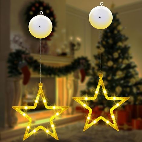 Set mit 2 LED-Lichterketten mit Saugnapf für Fenster, hängende LED-Lichterketten für Vorhänge, perfekt für Weihnachten, in Form von fünf Sternen. (1/5)