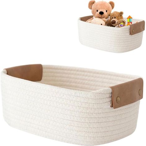 Storage Basket, Bathroom Storage Basket, Small Braided Cotton Rope Storage Baskets for Kitchen, Bedroom, Changing Table Organizer (28 x 22 x 11 cm) (1/5)