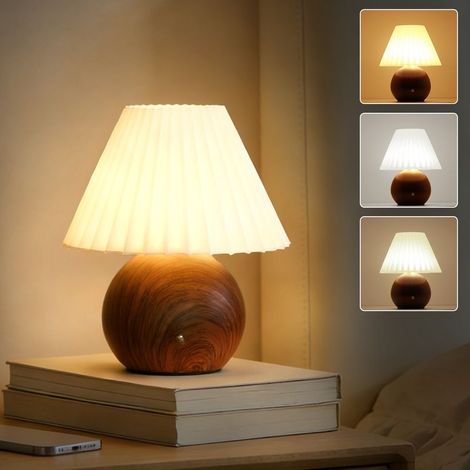 DILUMEN Lampe de chevet tactile,Dimmable Lampe de Table Sans Fil Rechargeable,2700K/5000K/3600K,Lampe Champignon Petite Lampe de Table Vintage pour Table de Nuit de la Chambre,IP54,Grain de bois foncé
