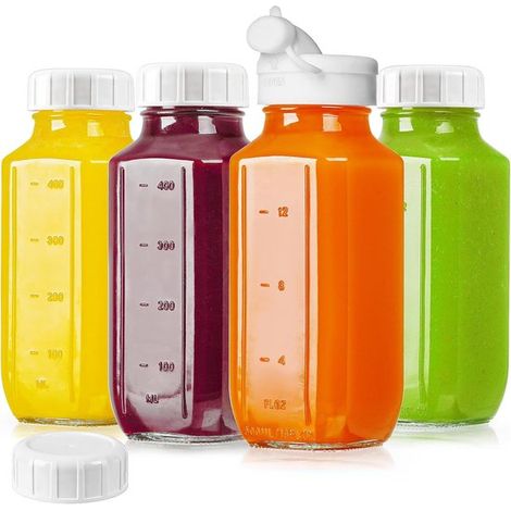 4 bottiglie di vetro per succhi di frutta con tappi, ermetiche, 500 ml, bottiglie riutilizzabili per la conservazione del latte, brocca per il latte con coperchio, latte materno