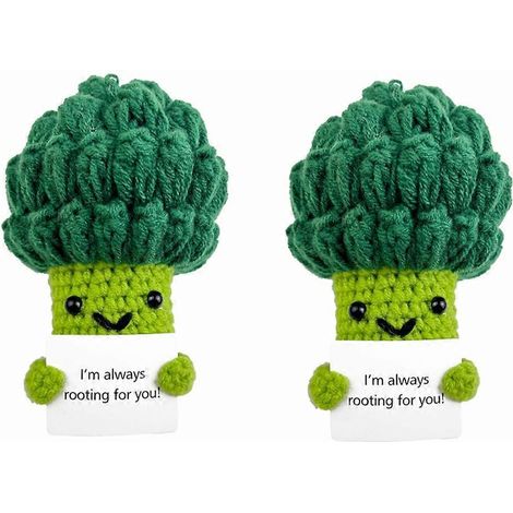 Lot de 2 mini brocolis amusants et positifs avec support, brocolis tricotés au crochet. (1/5)