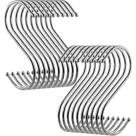 Crochets en S en acier inoxydable, crochets de cuisine, anneaux de rideaux métalliques résistants à la rouille et à la corrosion,Pour suspendre les ustensiles de cuisine (lot de 20),OUYLAF (1/5)