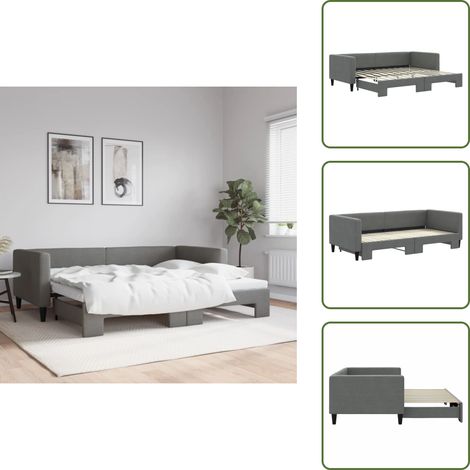 Tagesbett Ausziehbar Dunkelgrau 90x200 cm Stoff - Sofa - Schlafsofa - Gästebett - Doppelbett - Tagesbett