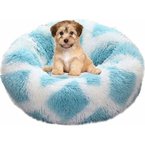 Dog Basket Round Cat Basket Fluffy Pet Bed Cushion Soft and Comfortable, Warm, Waterproof, Non-slip and Washable Dog Cushion Suitable for Cats, Dogs Blue and White60 (1/5)