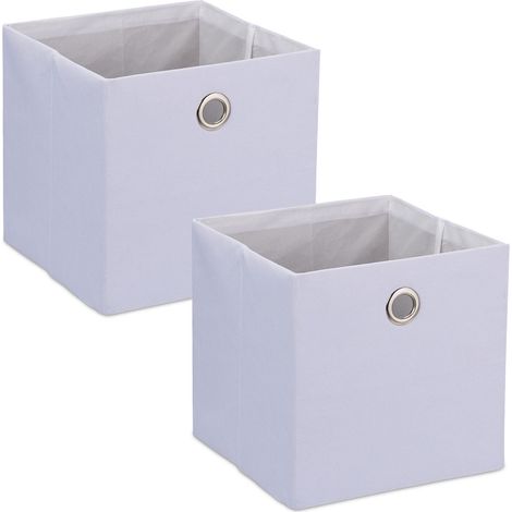 Set di 2 pratiche scatole portaoggetti quadrate per piccoli oggetti 30,5 x 30,5 x 30,5 cm in lino beige 130013751