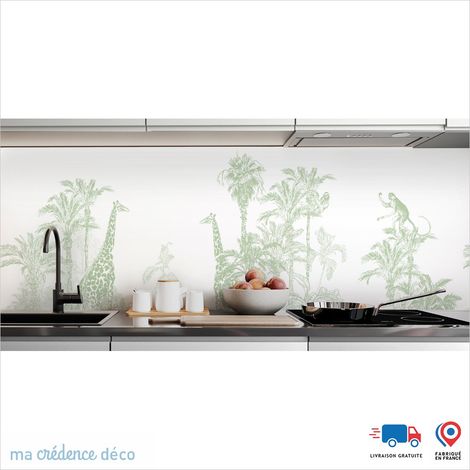 Crédence : Dessin jungle et animaux 3 - Couleur Vert blanc - Alu composite - 60 - 120 (1/3)