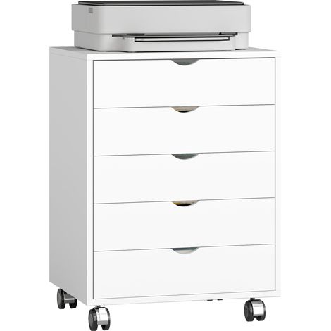 Caisson bureau - HOMCOM - 5 tiroirs - documents A3/Lettre/A4 - bois - 50 x 40 x 67,5 cm - blanc