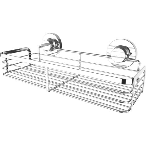 Panier de douche 3 en 1 – Panier extra long et plat – Pour montage mural – 3 options de fixation différentes avec ventouse, tampon adhésif et perçage – Chromé/Étagère de douche/Étagère de (1/3)