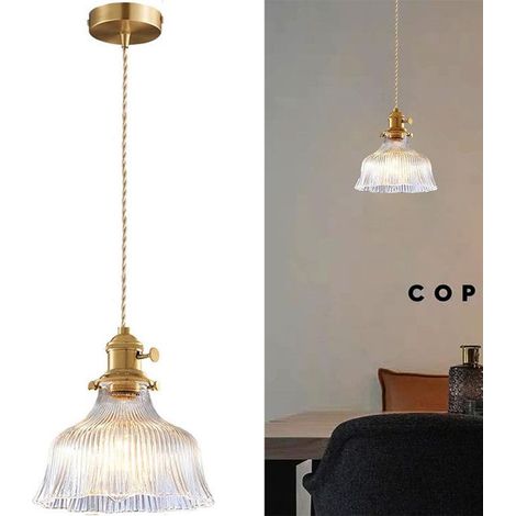 Vintage Lampe à Suspension d'Abat-jour en Verre, Luminaire de Plafond Loft Bar en Laiton E27 Prise, Mini Lustre,Transparent, 18cm (1/5)