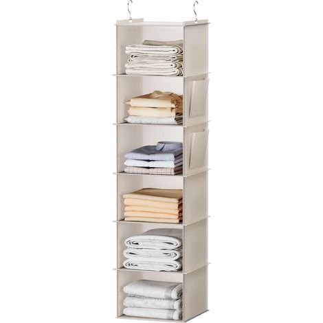 Étagère de Penderie à Suspendre Pliable,6 Niveaux,Rangement de Placard Suspendu,Organisateur de Vêtements avec Renfort Intérieur,Rangement Chaussure Beige (1/5)
