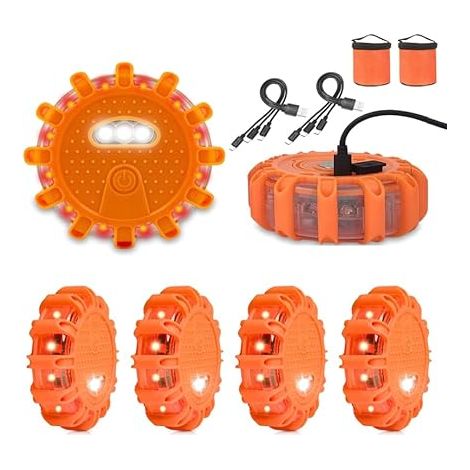 Gyrophare LED avec aimant et crochet, Chargeur USB C pour voiture et câble de chargement 3 en 1 avec 9 Modes flash, Lampe d'avertissement pour voiture, camion, camping-car, alpinisme (1/5)