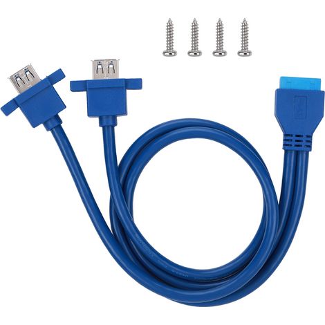 Câble de panneau avant USB 3.0 19 broches vers 2AF avec trous de vis (0,5 m) pour montage sur carte mère (1/5)