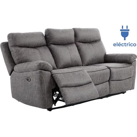 Sofá reclinable eléctrico tres plazas modelo Afflec tapizado textil gris brown, 192cm(Ancho) 92cm(Fondo) 102cm(Alto) (1/5)