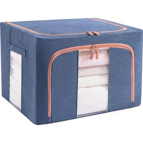 Aufbewahrungsbox faltbar & stabil, für Decken, Bettdecken, Kissen, Kleidung, mit Sichtfenster, platzsparend für Schrank oder Dachboden (Grau, 100L 60x42x40 cm)