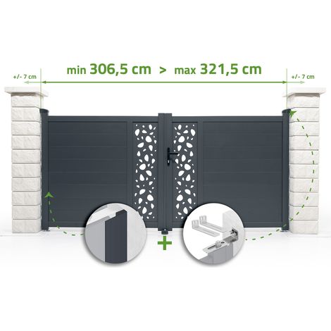 Portail battant ajustable en largeur SUNNY 3m H.140cm Aluminium Gris Anthracite (1/4)
