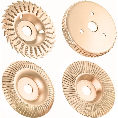 Lot de 4 disques de fraisage pour meuleuse d'angle en bois - 125 mm - Avec disque abrasif de 22,2 mm - Pour façonner, poncer et couper - Disques abrasifs pour bois de 125 mm (doré) (1/5)