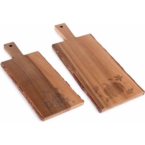 Set 2 Taglieri Legno Acacia con Incisioni Autunnali per Servire (1/3)