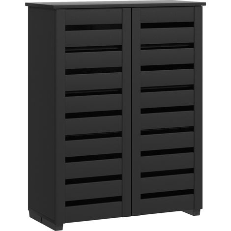 HOMCOM Shoe Storage Cabinet with Slatted Doors for 15 Pairs of Shoes Black