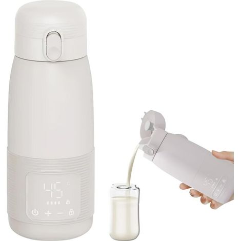 Chauffe-biberon Portable, 500ml Chauffe-biberon Bébé en Déplacement Contrôle Précis de la Température 37 à 55 Degrés Réglable pour le Voyage Alimentation de Nuit (1/5)