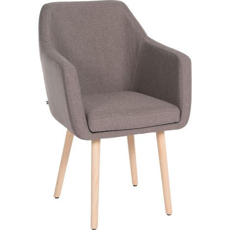 CLP – Chaise de salle à manger Utrecht – Tissu polyester taupe – Pieds en bois de chêne – Hauteur 88 cm – Largeur 61 cm – Charge max 150 kg (1/5)