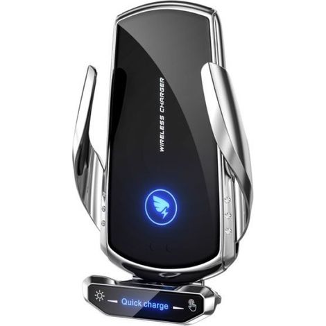 Support chargeur voiture sans fil 15W, serrage auto, ventouse pour tous les smartphones (argent) (1/5)