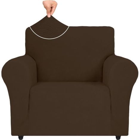 Housse de Fauteuil Extensible - Marron - 1 Place - Synthétique - Uni (1/4)