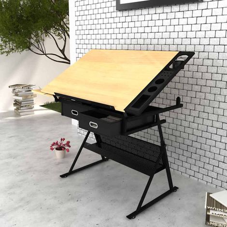 vidaXL Mesa de dibujo inclinable con 2 cajones y taburete (1/5)