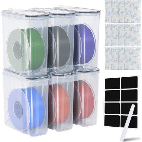 Jiubiaz Boîte de rangement filament 3D 4 L, lot de 6, transparent/noir, anti-humidité avec dessiccant (1/5)