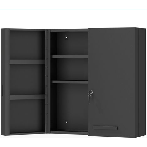 Botiquín con cerradura, 6 estantes, acero negro