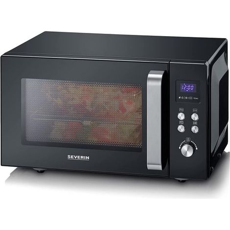 Severin mw7763 forno a microonde 2 in 1 con fondo in ceramica e grill, capacità 20 l, forno a microonde per scongelare e riscaldare, con grande superficie utile per stoviglie quadrate, nero/acciaio in