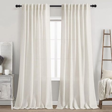 Leinen-Vorhänge – Fensterdekorationsset – Wohnzimmerdekoration – Lichtdurchlässiger Sichtschutz – 213 cm Länge – Creme (1/5)