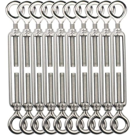 AIDUCHO Tendeur Fil De Fer,M5 Tendeurs De Fil,Tendeur De Cable Crochet Et Crochet,Tendeurs De Cable En Acier Inoxydable 304,Utilisé Pour Cordes À Linge,Suspendre,Cable De Garde Corps -10 Pièces OO