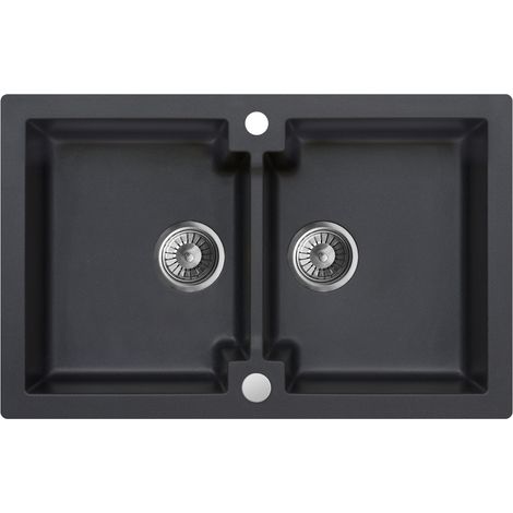 Granitspüle - Spülbecken - Küchenspüle - 79 x 50 cm - Black Metallic - Einbauspüle - Langlebig, Kratzfest, Modern - Platzsparender Siphon, Mojito 160 (1/5)