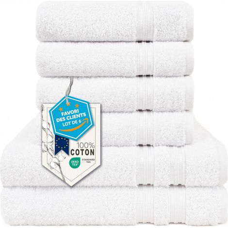Lot de 6 Serviettes, 2 de Bain 70x140 + 4 de Toilette 50x100 cm (1/5)