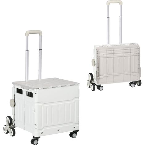 Chariot de courses pliable avec roues tréteaux, poignée télescopique réglable, capacité 80 kg, blanc (1/5)