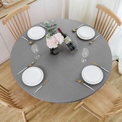 Nappe Ronde en Vinyle avec Bord élastique, imperméable, résistante à l'huile, Facile à Nettoyer, pour intérieur et extérieur, Gris, 114,3 à 142,2 cm (1/5)