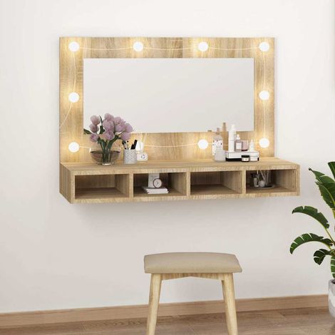 vidaXL Mueble con espejo y luces LED color roble Sonoma 90x31,5x62 cm (1/5)
