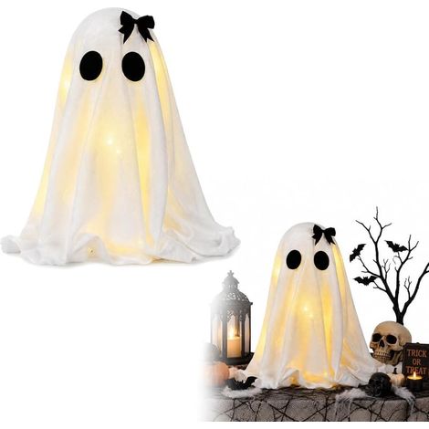 Decorazioni illuminate di Halloween con fantasmi e cappelli da strega, grazioso design fusion di fantasmi e streghe, decorazione per interni ed esterni per giardino e portico, stile B (1/5)