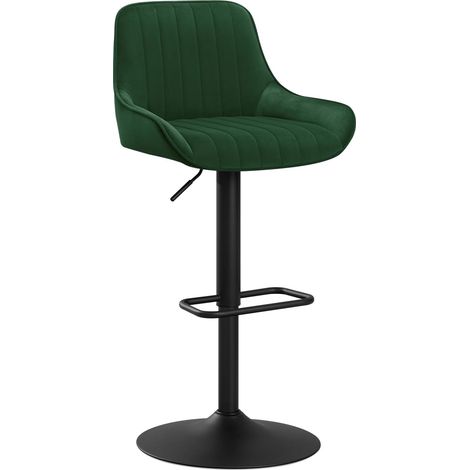 WOLTU Juego de 1 taburete de bar – Taburete alto de cocina de terciopelo suave con respaldo, silla giratoria y regulable para península de cocina – Verde oscuro (1/5)