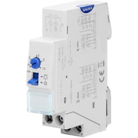 Programmateur Electrique d'Escalier 16A pour Installation 3 ou 4 fils1 Module pour Rail DIN TH-35mm Minuterie pour Eclairage dans Couloir Fonctionne avec LED max charge 2300 W