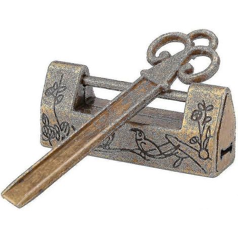 Chinesisches Vintage-Vorhängeschloss, traditionelles chinesisches Blumen-Vorhängeschloss, Mini-Schlüssel, chinesischer Stil für Vintage-Möbel, Vintage-Vorhängeschloss (Bronze)