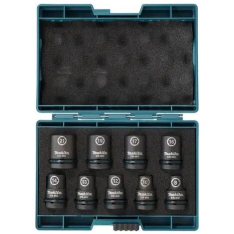 Coffret de 9 douilles 1/2'' pour boulonneuses à choc – Diamètres 8 à 21 mm – Résistance 20 % supérieure – Goupilles et O'Ring inclus - E-16570