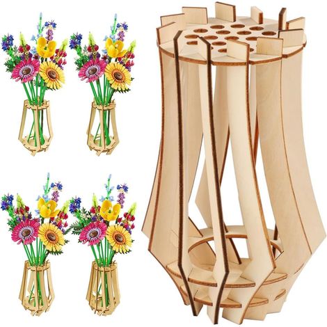Pot en Bois pour Fleurs Lego Vase en Fleurs pour Bouquet Support en Bois pour Roses Lego Fleurs de Cerisier Tournesols Tulipes Jonquilles Lotus (Style 2) (1/5)