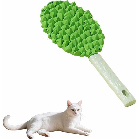 Peigne de massage pour animaux de compagnie en forme de durian, outil de toilettage double face pour chats et chiens avec grattoir pour les dents du fond, vert 8,66 pouces. (1/5)