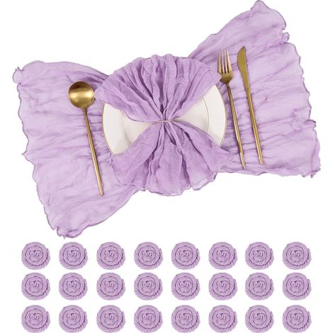 Set mit 24 Chiffon-Servietten (50 x 50 cm) aus weichem, dekorativem, gerafftem Gaze-Stoff – Stoffservietten für Hochzeiten, rustikale Boho-Partys, Valentinstag (1/4)