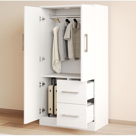 Armario 70 x 40 x 135 cm con 2 puertas, 2 cajones y compartimento de almacenaje, blanco OKMYHOME (1/5)