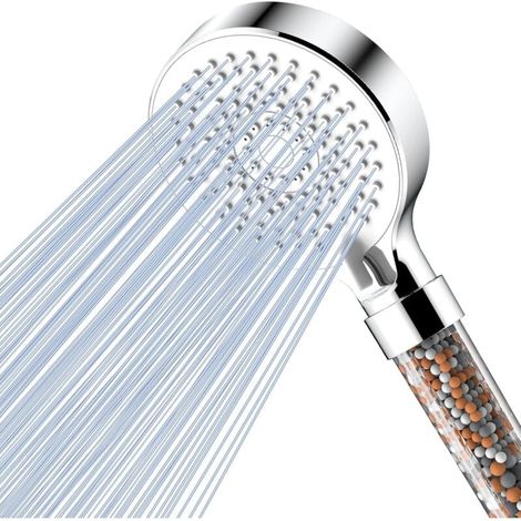 Weißer Duschkopf mit Wassersparfilter, Hochdruck-Duschkopf mit Antikalkfunktion, Regenduschkopf mit 5 Düsen (1/4)